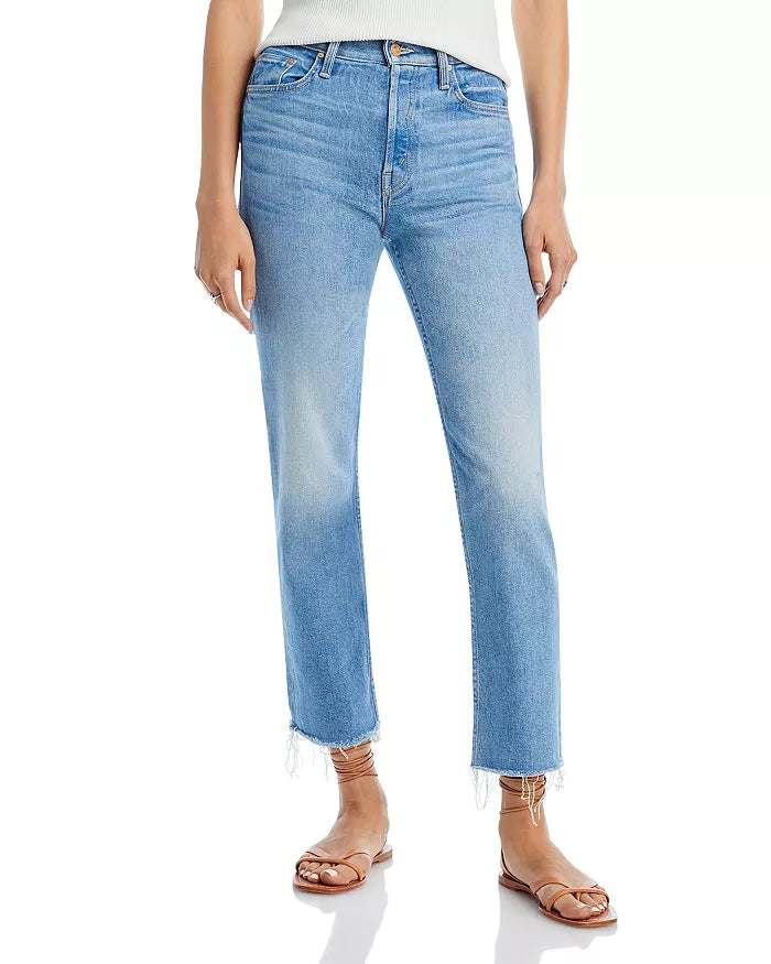 MOTHER The Tomcat High Rise Ankle Fray Straight Leg Jeans