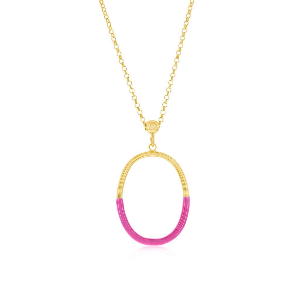 Rose Violet Enamel Oval Necklace - Gold Plated