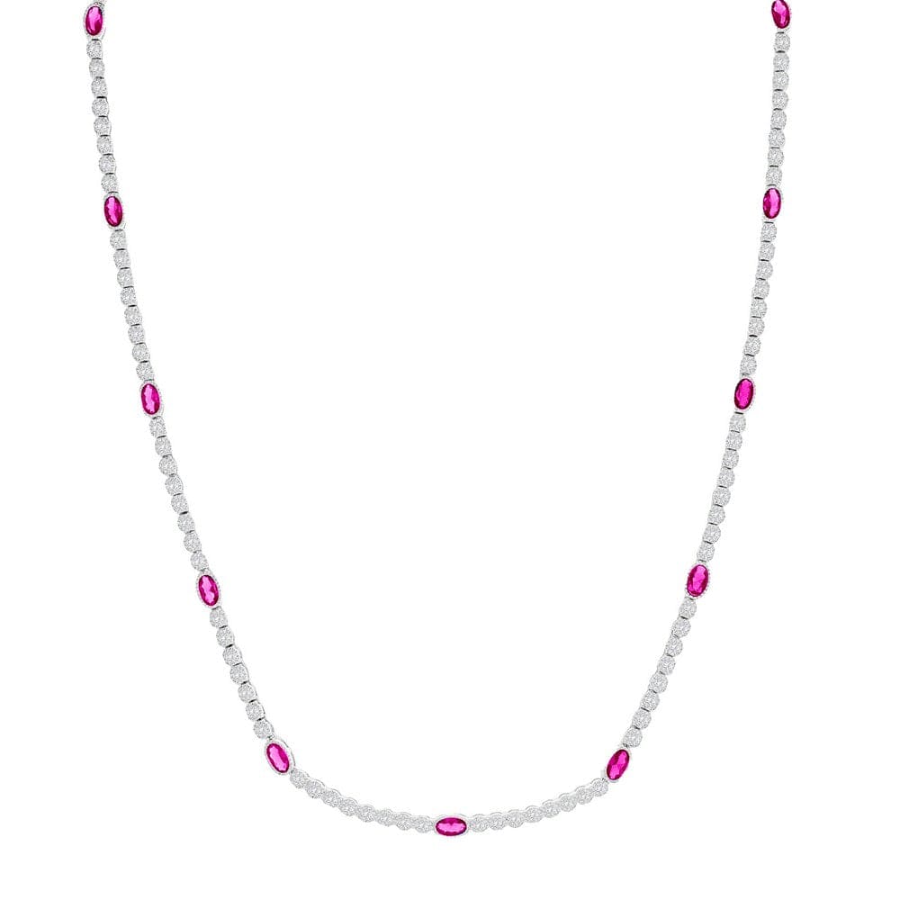 Beaded Outline Oval & Round CZ Tennis Necklace