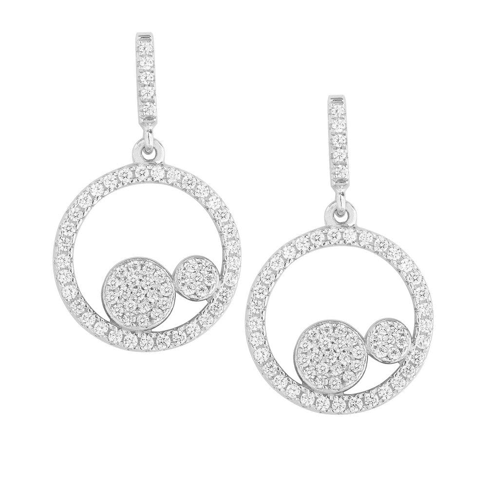 Open CZ Circle with Two Center CZ Circles Earrings
