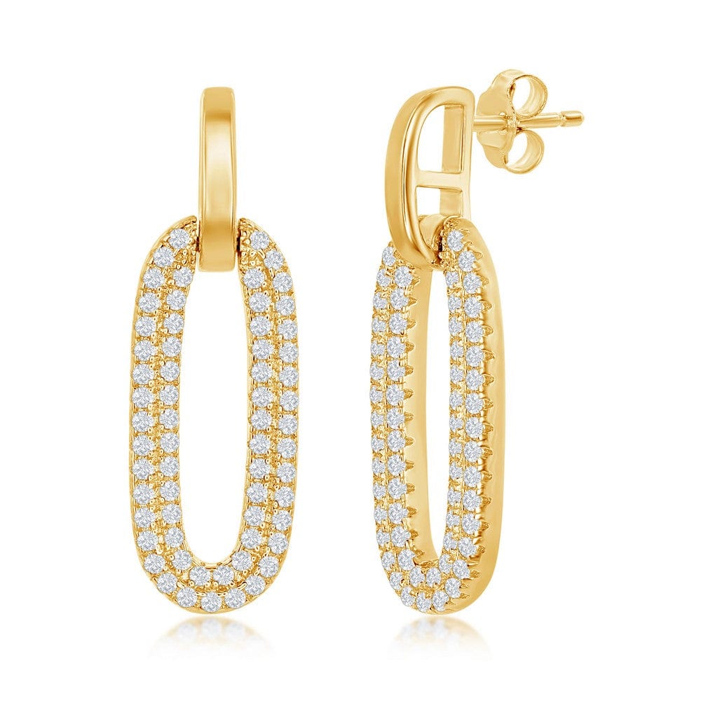 Oval Micro Pave CZ Door Knocker Earrings - Gold Plated