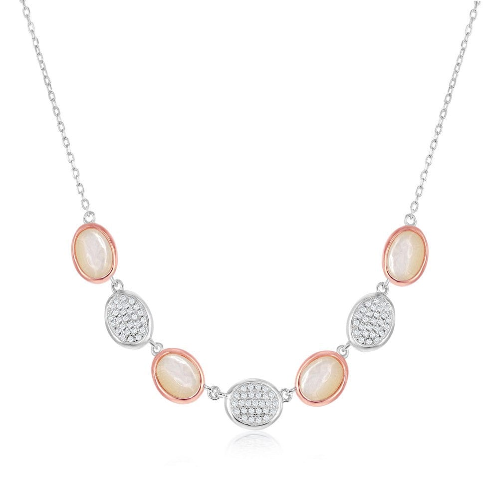 Two-Tone Alternating Oval Micro Pave & Mother of Pearl Necklace