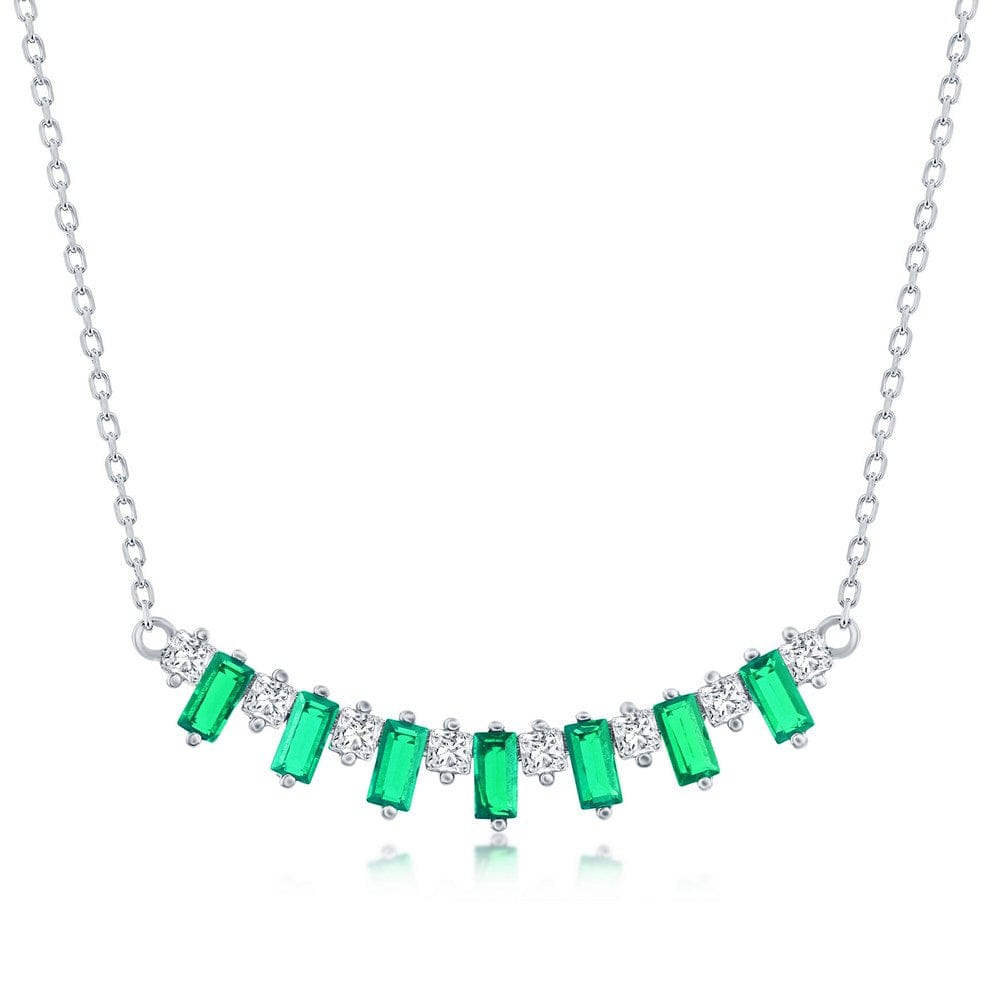 Baguette CZ Bar Necklace - Emerald