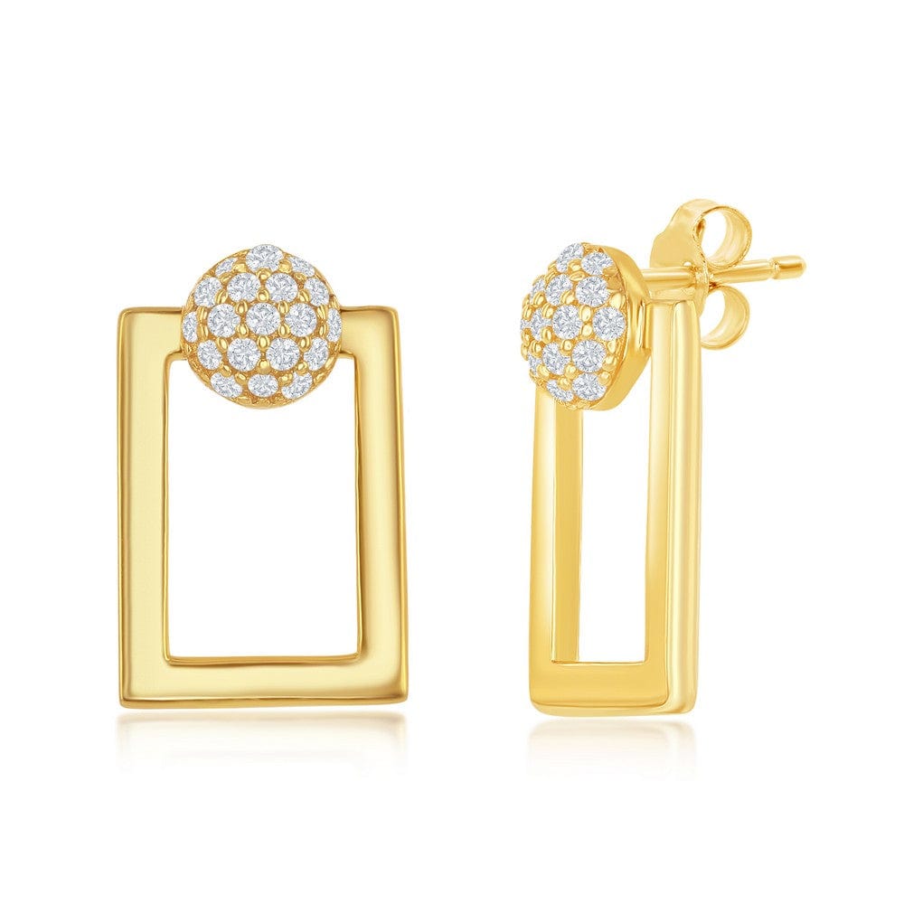 Round Micro Pave CZ Open Rectangle Earrings