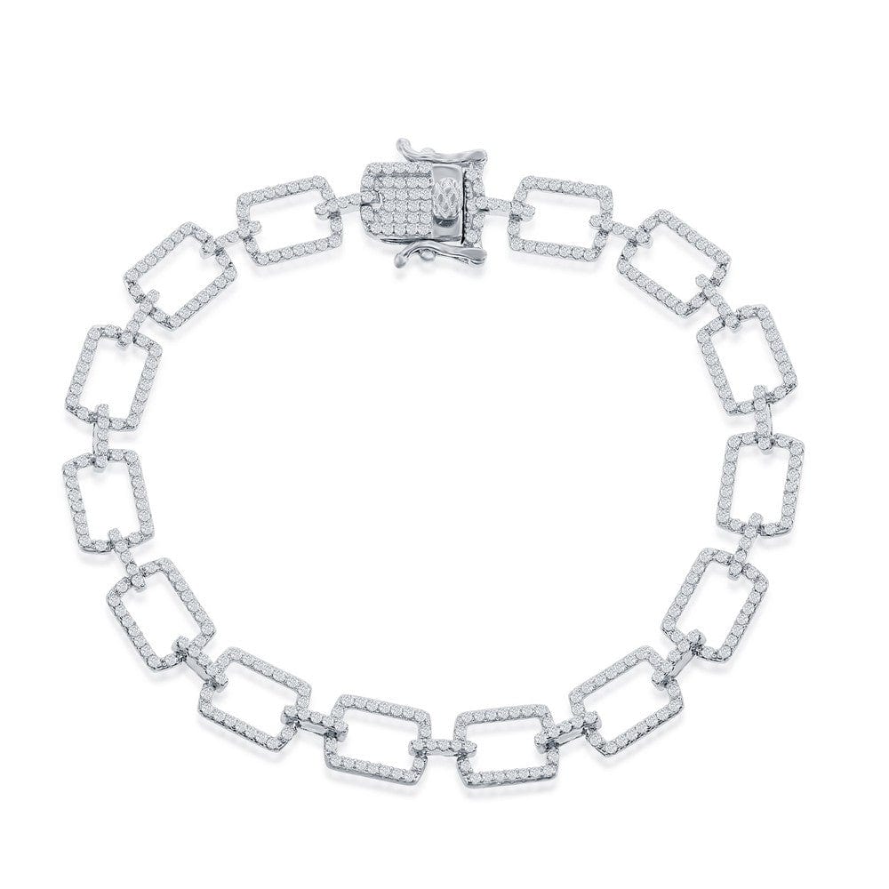 CZ Square Paperclip Bracelet Silver