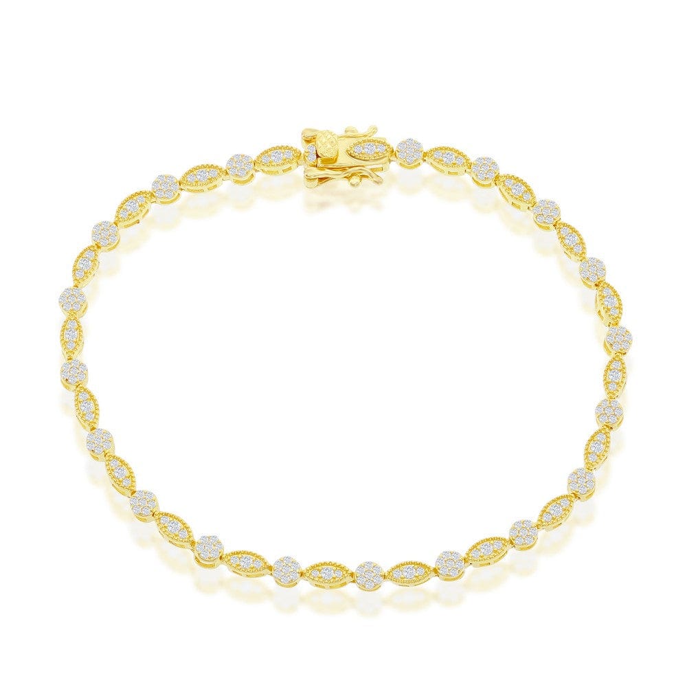 Round & Marquise CZ Tennis Bracelet - Gold Plated