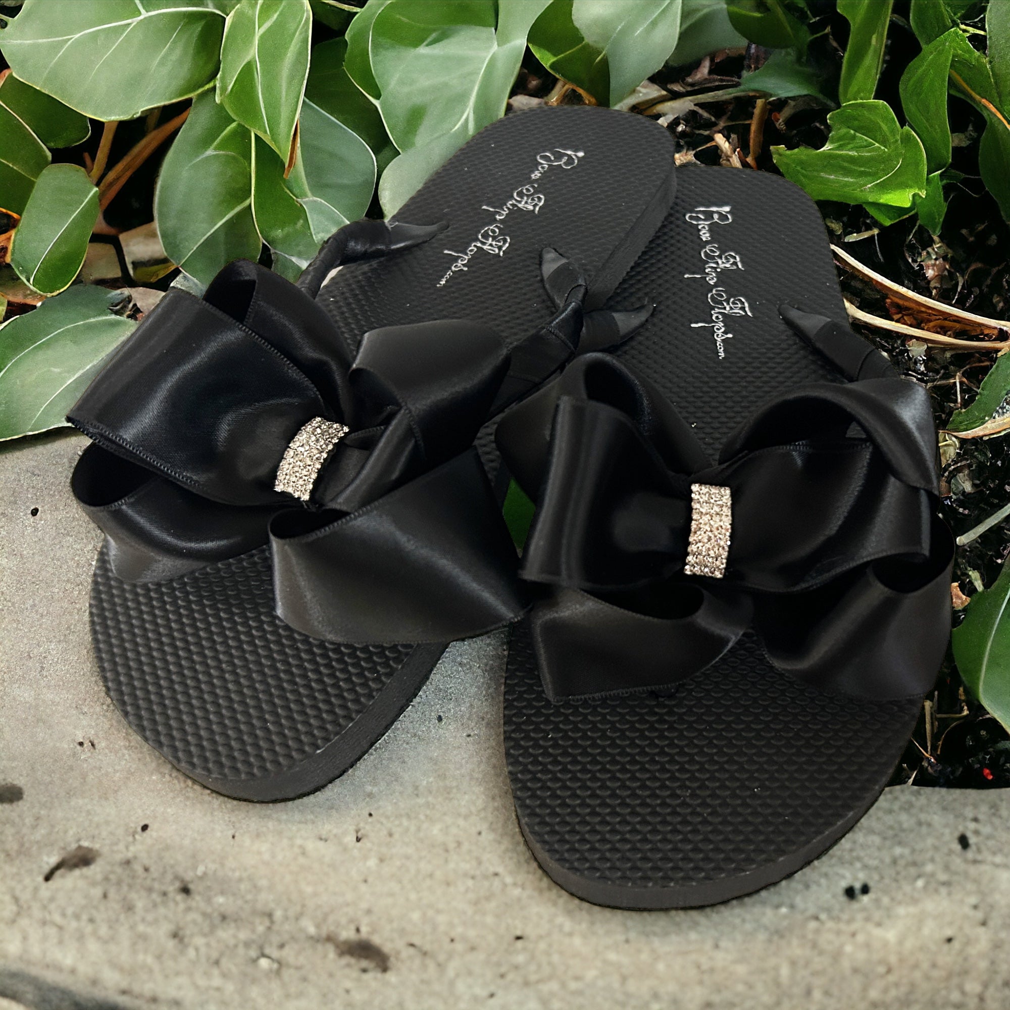 Bow Flip Flops with Jeweled Rhinestone Embellishment