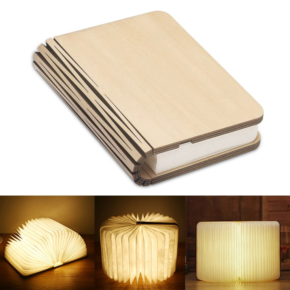 Wooden book lamp Portable USB Rechargeable LED Magnetic 3 color Dimmable Foldable Night Light Desk Lamp Home Decor