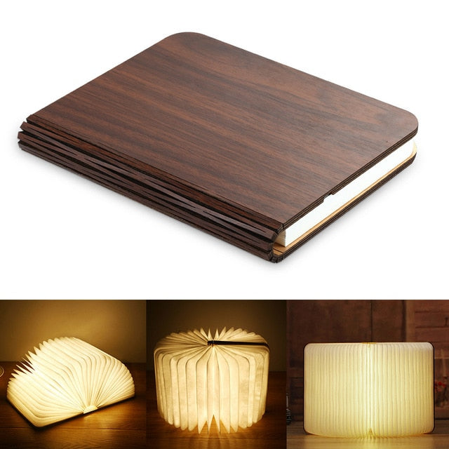 Wooden book lamp Portable USB Rechargeable LED Magnetic 3 color Dimmable Foldable Night Light Desk Lamp Home Decor