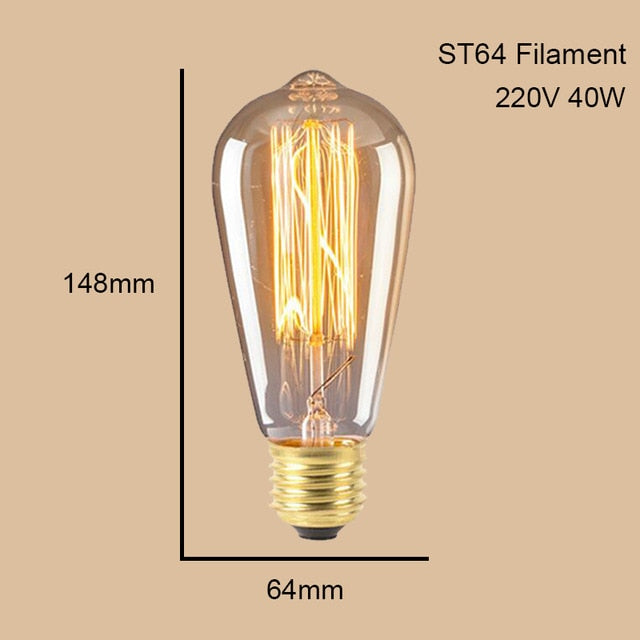 ST64 G95 G80 T30 Edison Incandescent Bulb Dimming 40W 220V E27 Vintage Light Retro Pendant Lamp Filament Spiral Industrial Decor