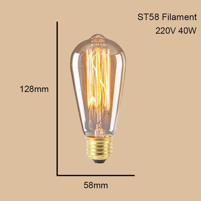 ST64 G95 G80 T30 Edison Incandescent Bulb Dimming 40W 220V E27 Vintage Light Retro Pendant Lamp Filament Spiral Industrial Decor