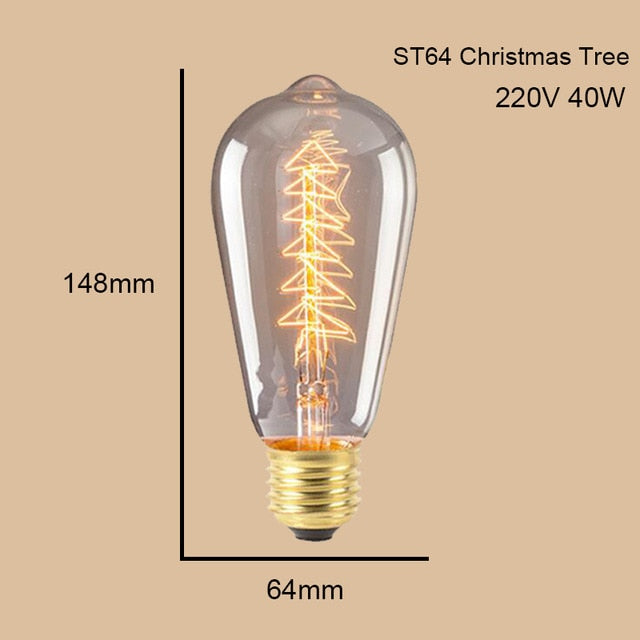 ST64 G95 G80 T30 Edison Incandescent Bulb Dimming 40W 220V E27 Vintage Light Retro Pendant Lamp Filament Spiral Industrial Decor