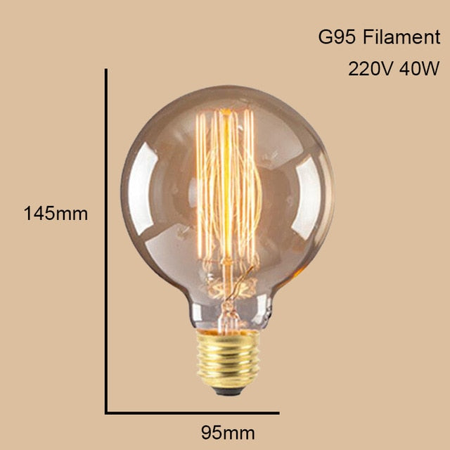 ST64 G95 G80 T30 Edison Incandescent Bulb Dimming 40W 220V E27 Vintage Light Retro Pendant Lamp Filament Spiral Industrial Decor