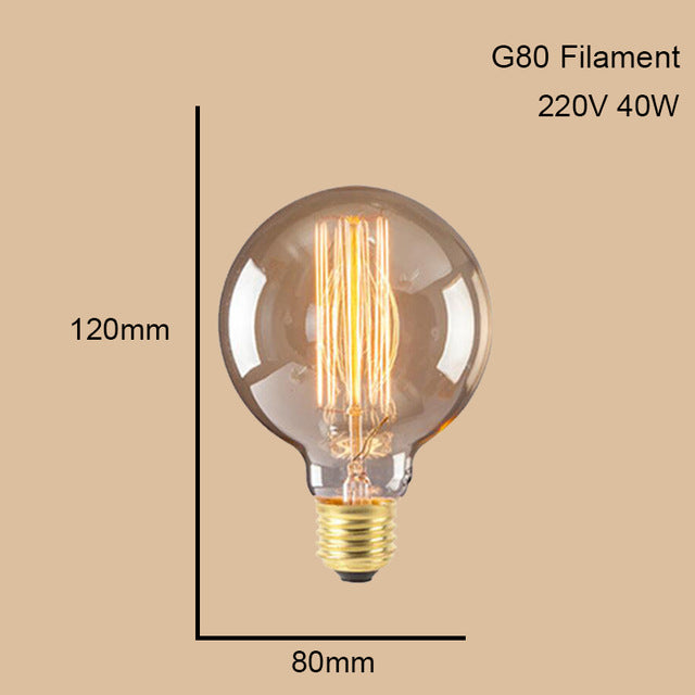 ST64 G95 G80 T30 Edison Incandescent Bulb Dimming 40W 220V E27 Vintage Light Retro Pendant Lamp Filament Spiral Industrial Decor