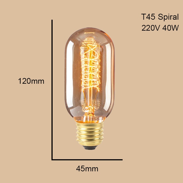 ST64 G95 G80 T30 Edison Incandescent Bulb Dimming 40W 220V E27 Vintage Light Retro Pendant Lamp Filament Spiral Industrial Decor