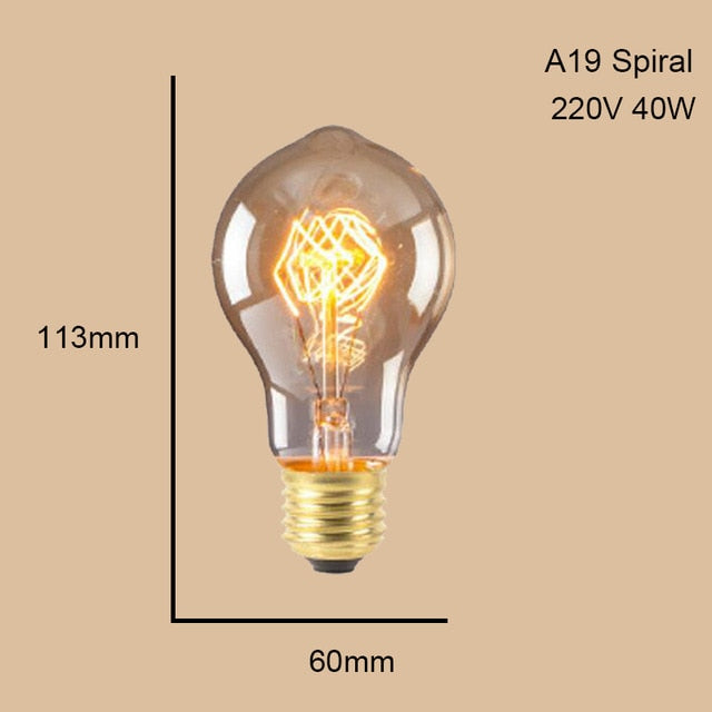 ST64 G95 G80 T30 Edison Incandescent Bulb Dimming 40W 220V E27 Vintage Light Retro Pendant Lamp Filament Spiral Industrial Decor