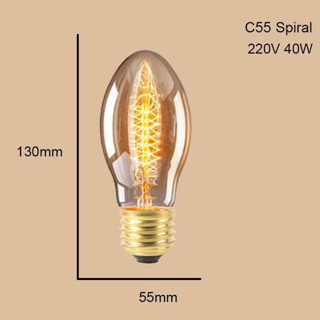 ST64 G95 G80 T30 Edison Incandescent Bulb Dimming 40W 220V E27 Vintage Light Retro Pendant Lamp Filament Spiral Industrial Decor