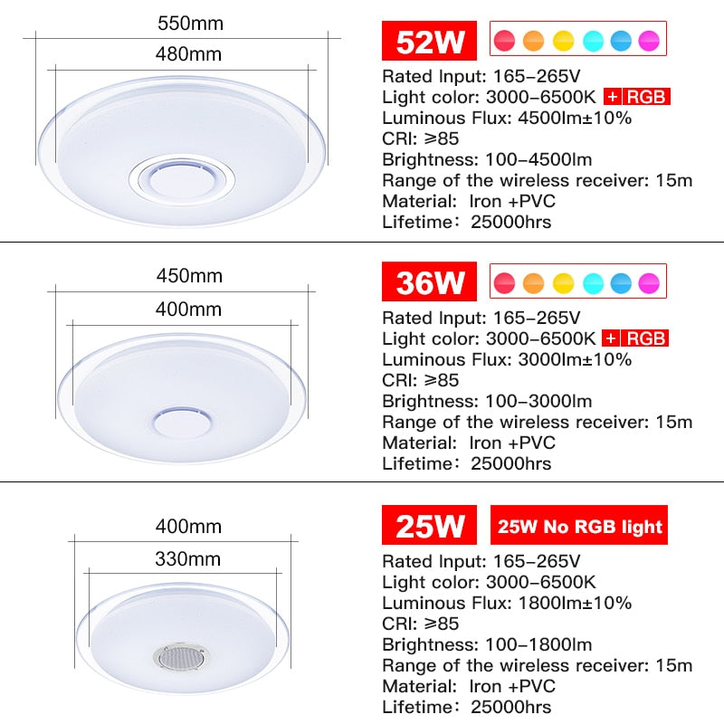 Modern LED ceiling Lights RGB Dimmable 25W 36W 52W APP Remote control Bluetooth Music light foyer bedroom ceiling lamp