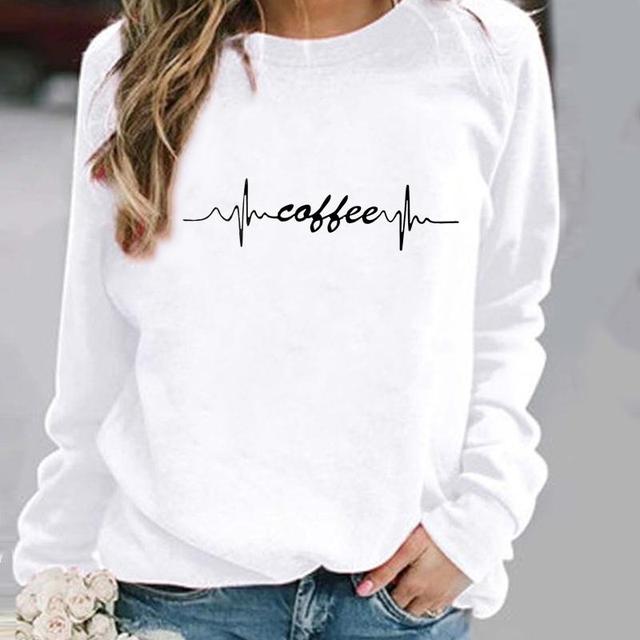 New Winter Style Peace Love Coffee Printed Sweatshirt For Women