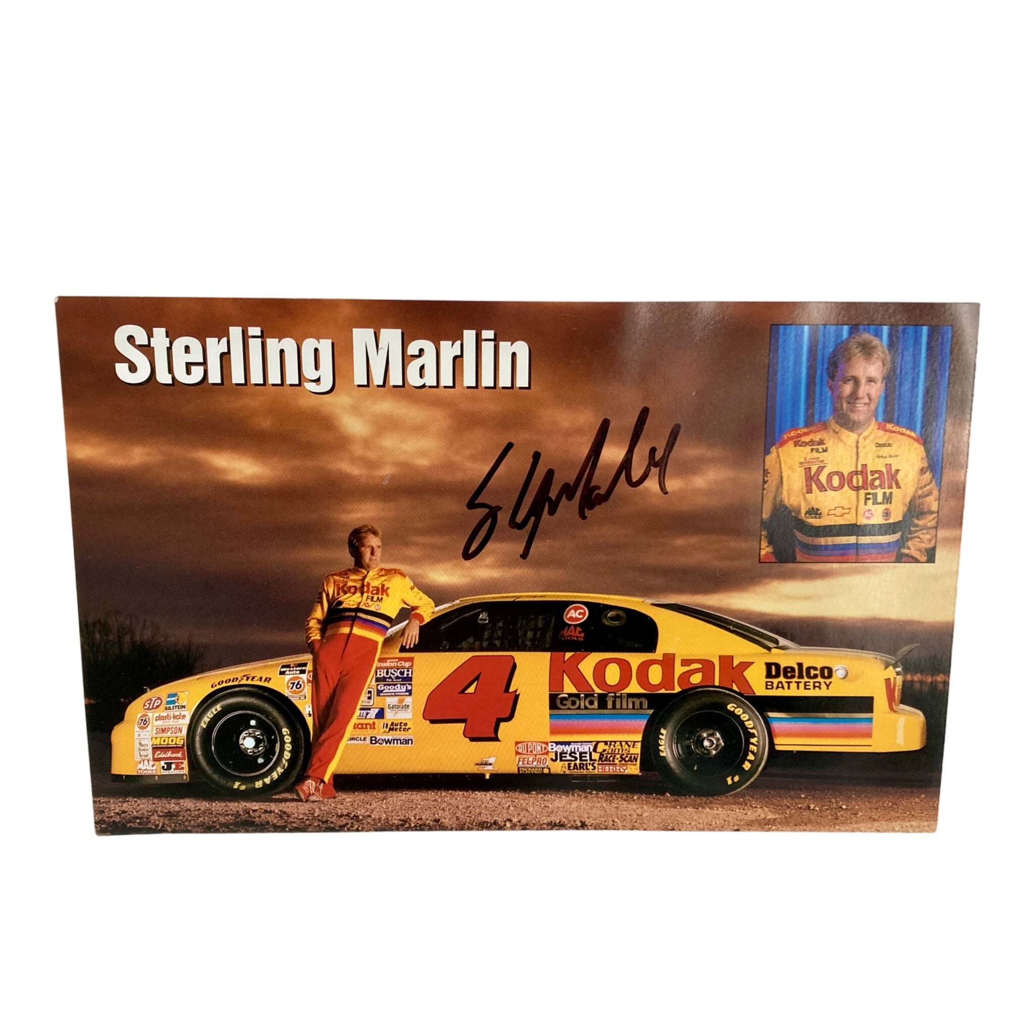 Vintage Sterling Marlin Autographed Photo Post Card Kodak Racing NASCAR Signed