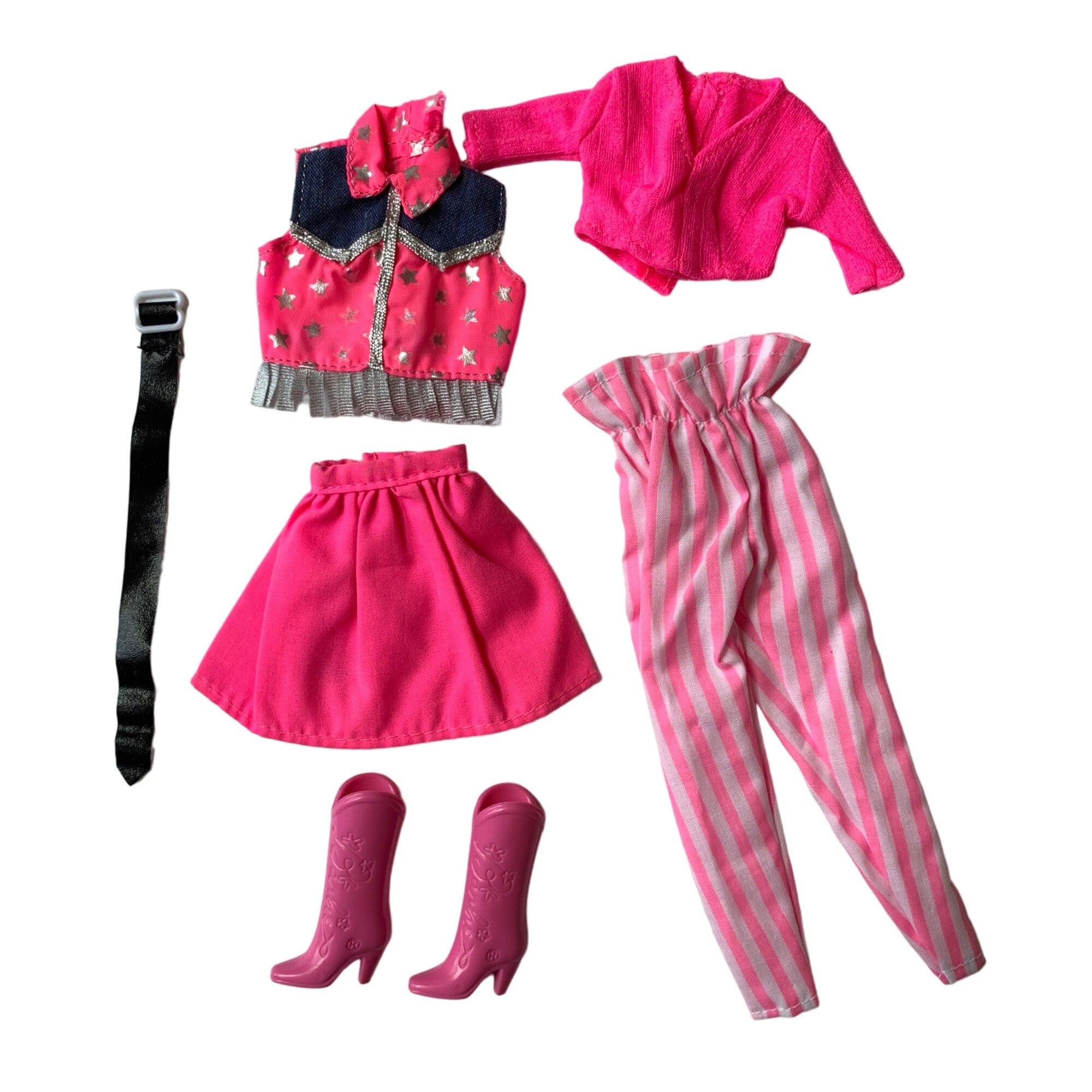 Vintage Cowgirl Barbie Clothing & Accessories Set Boots Belt Vest Pants Jacket Skirt
