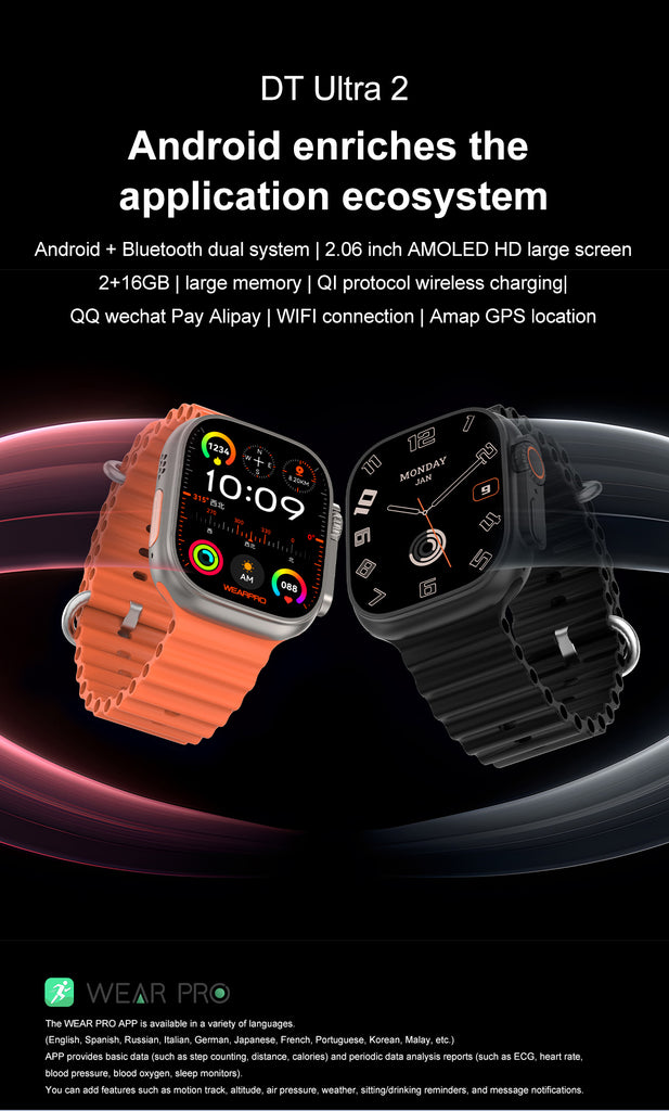 DT Ultra 2 Android Smartwatch Google Play GPS Wifi 2GB RAM