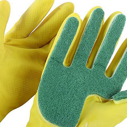 Multi-Functional Rubber Cleaning Gloves with Built-In Sponge Fingers