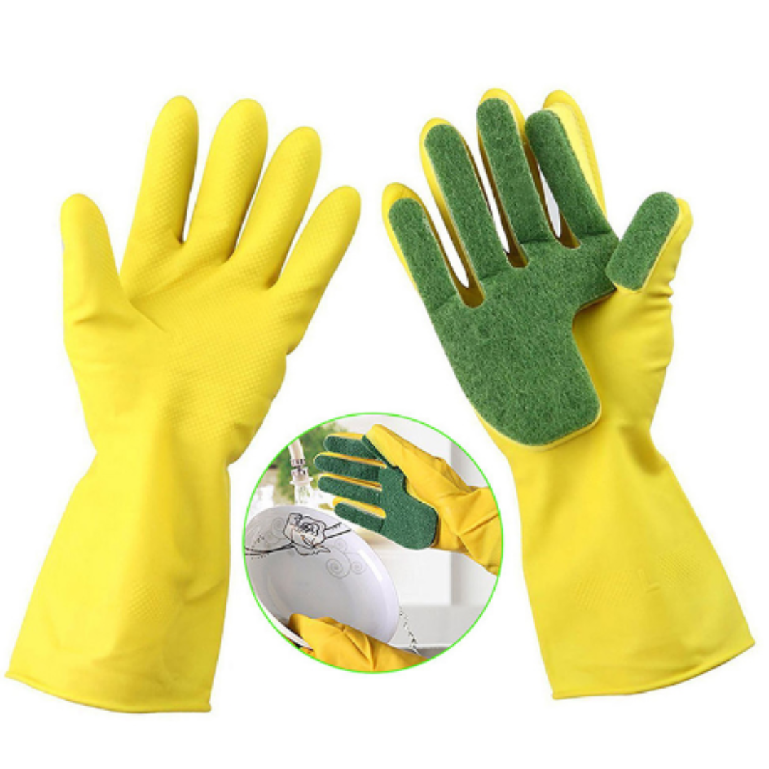 Multi-Functional Rubber Cleaning Gloves with Built-In Sponge Fingers