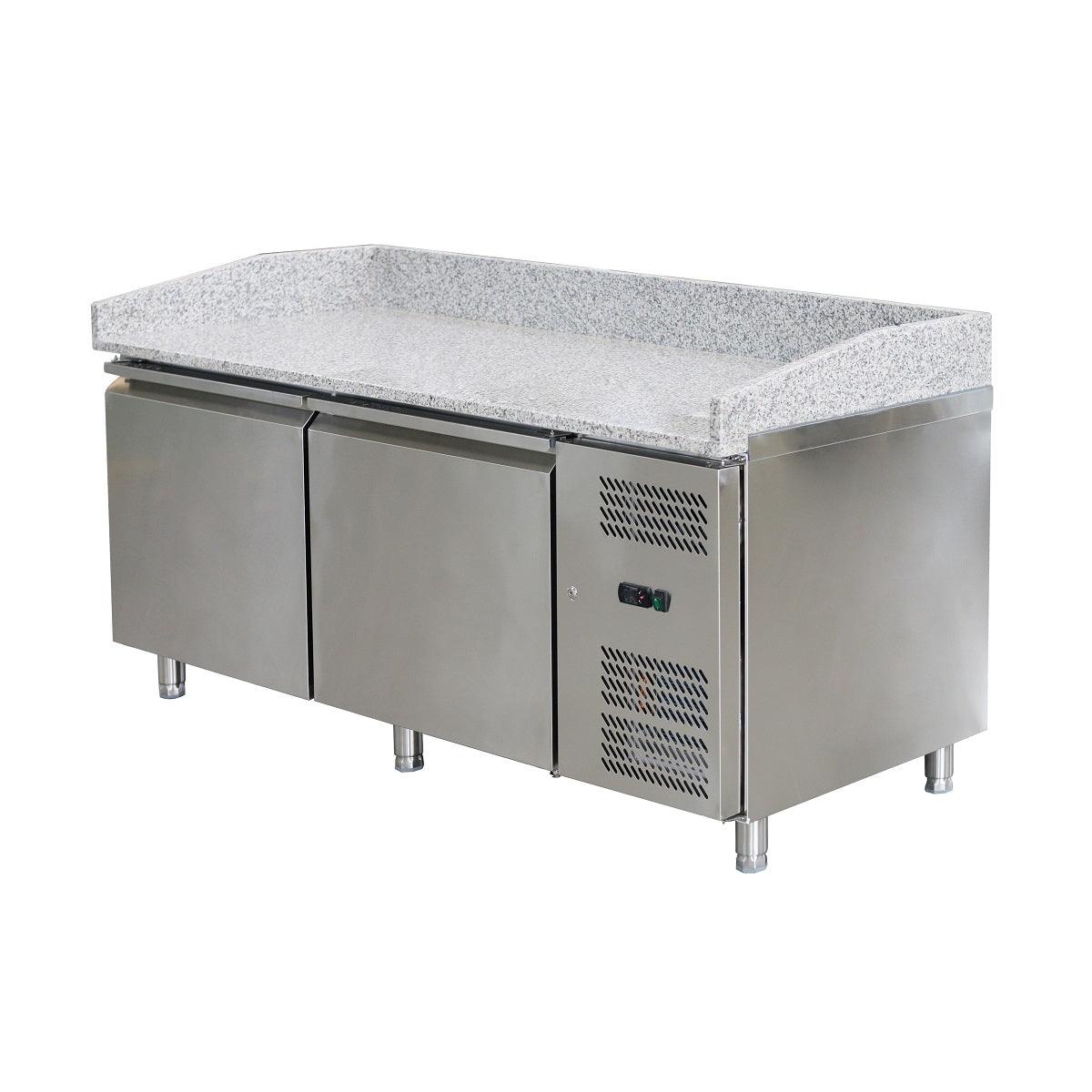 Omcan PT-CN-0580-2 80-inch Granite Top Refrigerated Pizza Prep Table with 2 doors