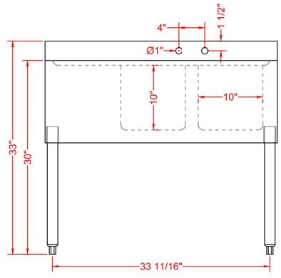 Prepline BAR-2C-L Stainless Steel 2 Bowl Underbar Hand Sink with Faucet and Left Drainboard- 36