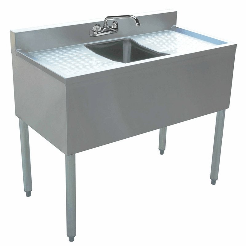 Prepline BAR-2C-LR Stainless Steel 2 Bowl Underbar Hand Sink with Faucet and Two Drainboards, 48