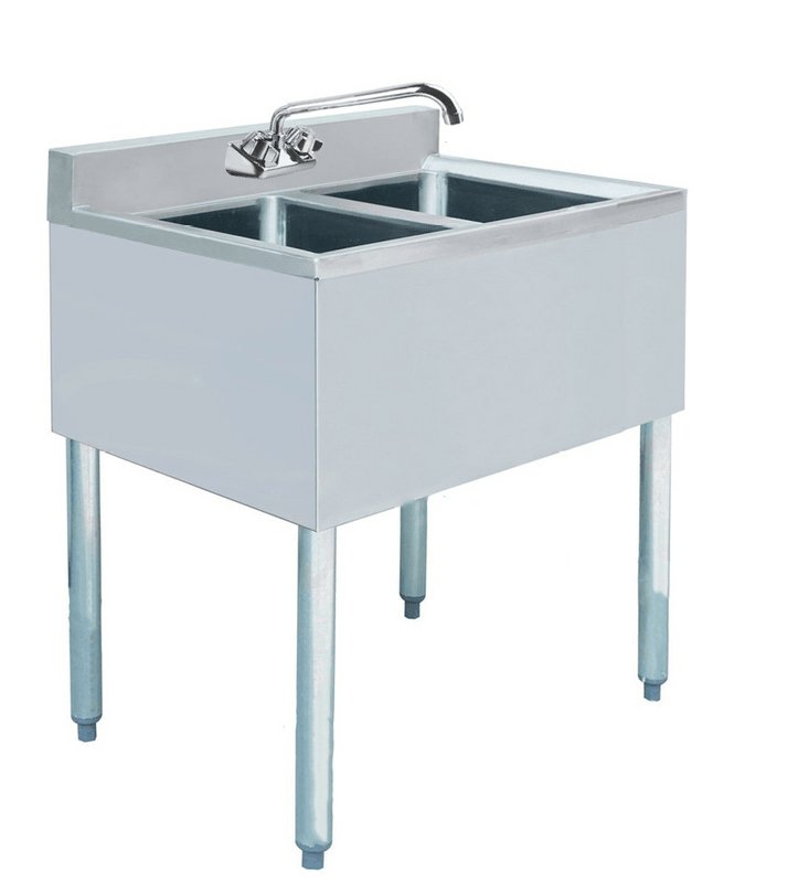 Prepline BAR-2C Stainless Steel 2 Bowl Underbar Hand Sink with Faucet, 14