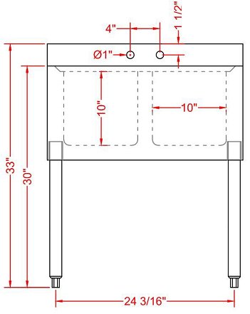 Prepline BAR-2C Stainless Steel 2 Bowl Underbar Hand Sink with Faucet, 14