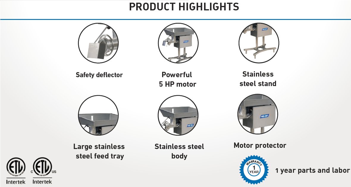 Pro-Cut KG-32-XP Heavy-Duty Meat Grinder, 5 HP, 220V, 3 Phase
