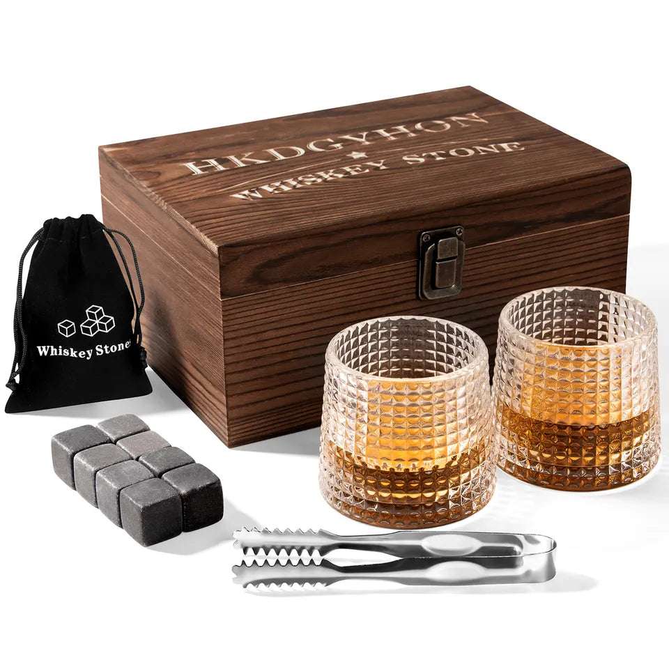 Elegant Crystal Whiskey Glass & Stones Set