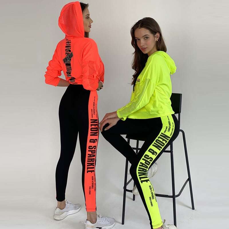 Patchwork Mesh Hoodies & Leggings Suits Sportswear