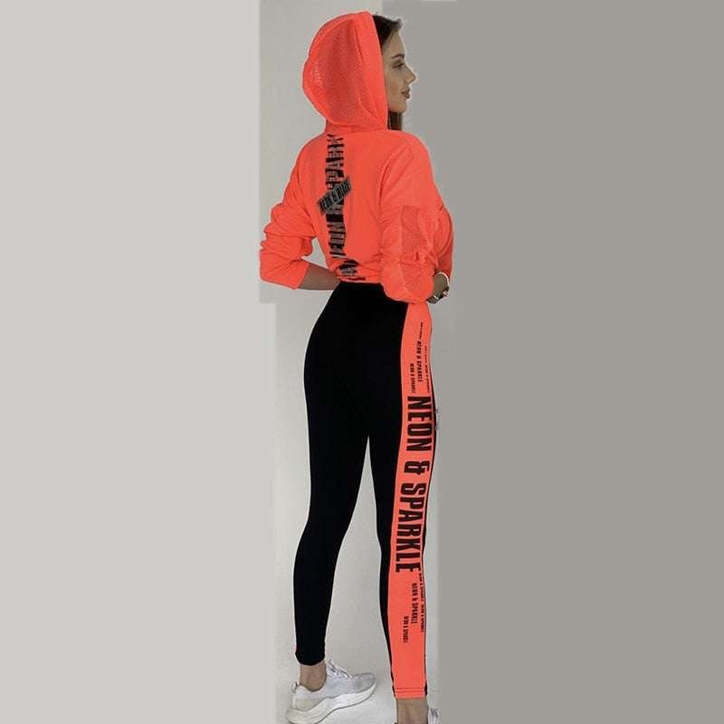 Patchwork Mesh Hoodies & Leggings Suits Sportswear