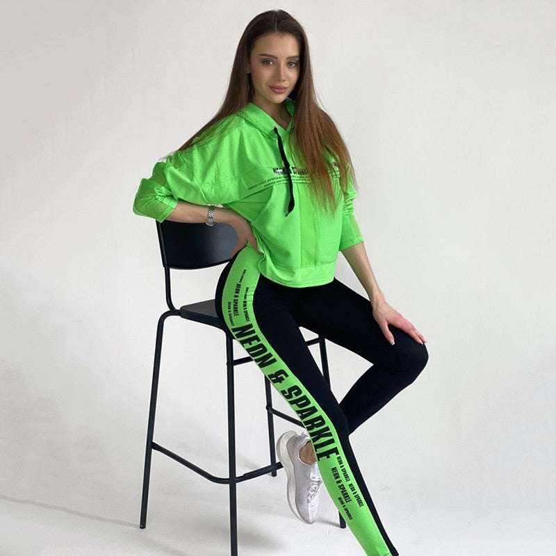 Patchwork Mesh Hoodies & Leggings Suits Sportswear