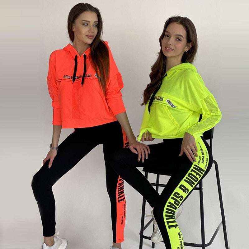 Patchwork Mesh Hoodies & Leggings Suits Sportswear