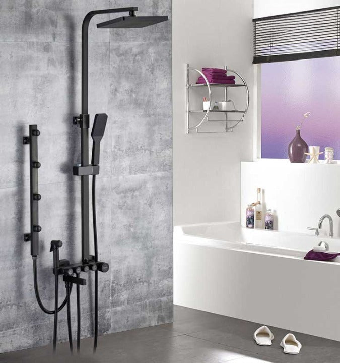 Fancy? Matte black/Chrome Shower System Body Massage Bath Mixer Tap with Bidet