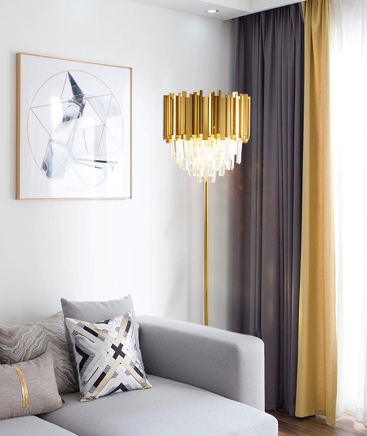 Fancy? Gold Stainless Steel Crystal Modern Floor Lamp for Living Room, Bedroom