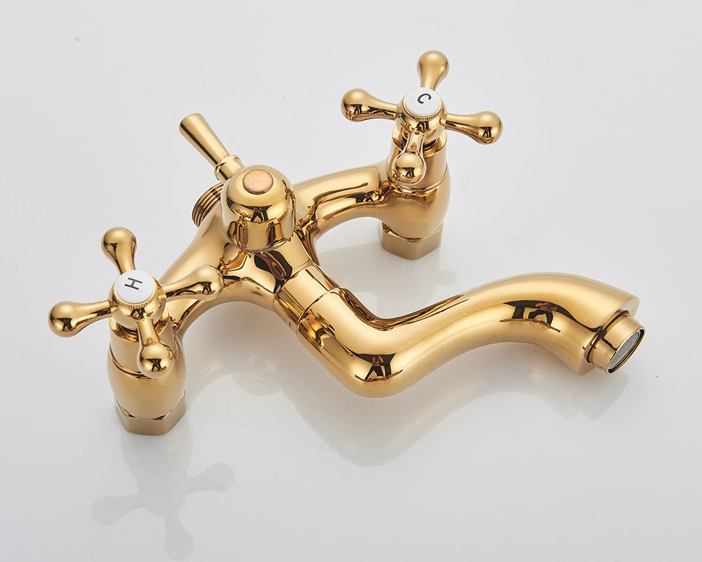 Fancy? Gold Shower Faucet Set Wall Mounted with Tub Spout Dual Handles Mixer Tap