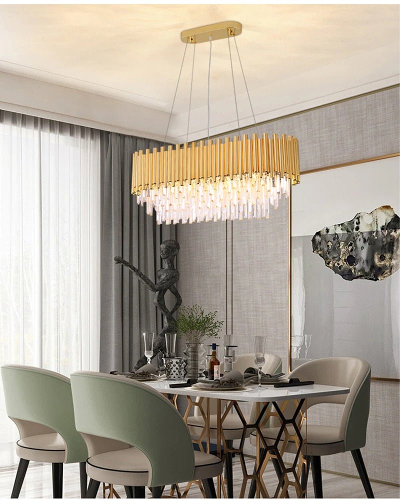 Fancy? Gold rectangle chandelier for dining room, kitchen island