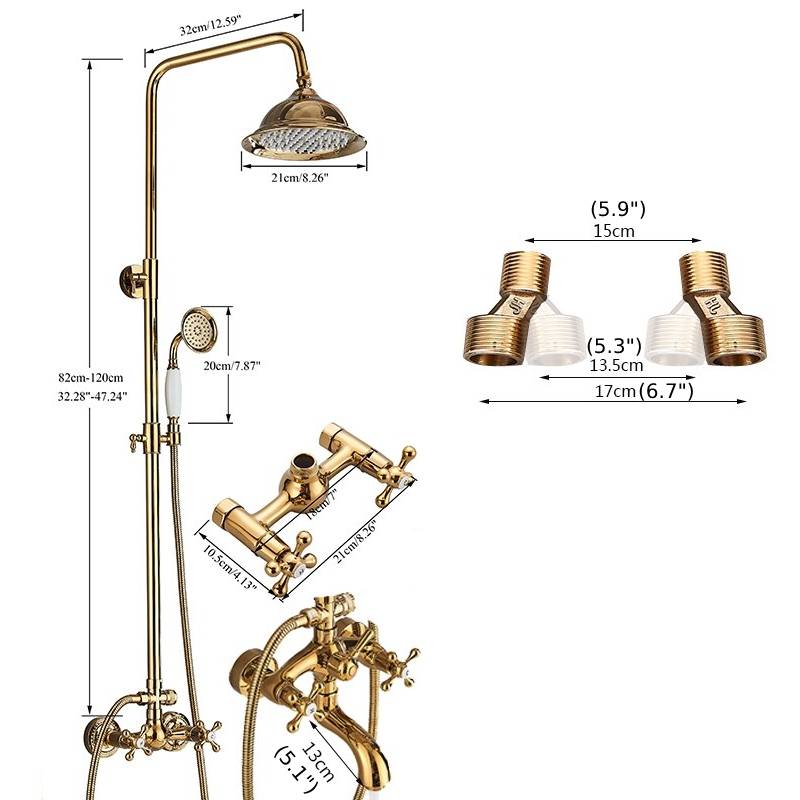 Fancy? Gold Shower Faucet Set Wall Mounted with Tub Spout Dual Handles Mixer Tap