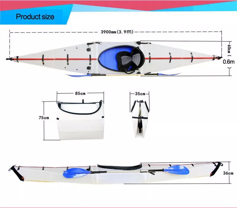 Kayak Fishing Boat Folding Hard Shell Canoe 3.9M With Paddle Drifting Portable Hand Rowing With Oars and Parts