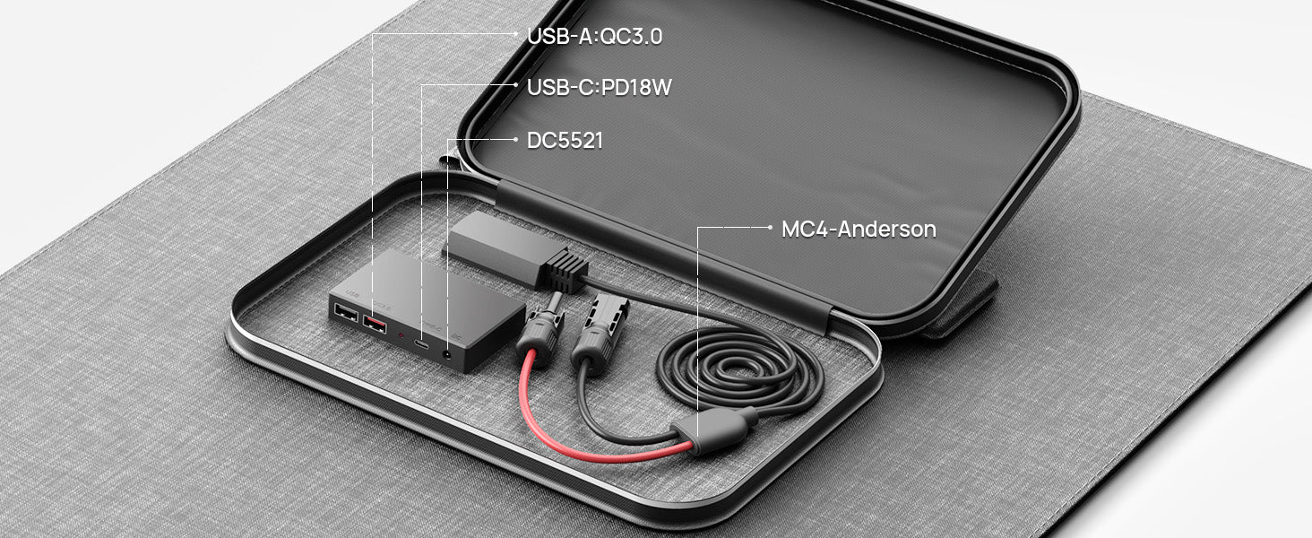 A 400W solar panel with multiple ports can be used to recharge multiple devices simultaneously.