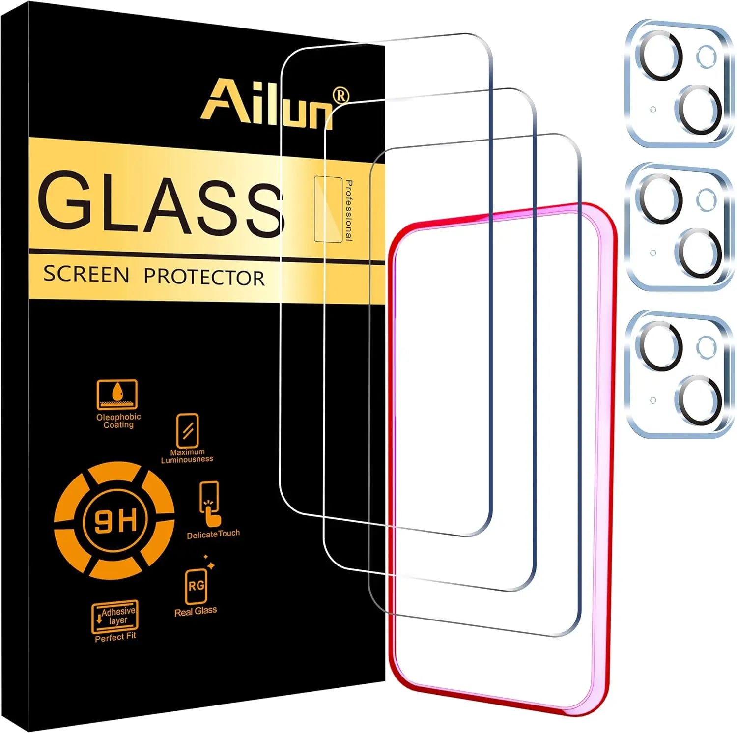 Ailun 3 Pack Screen Protector for iPhone 15 Pro Max [6.7 inch] + 3 Pack Camera Lens Protector,Sensor Protection,Dynamic Island Compatible,Case Friendly Tempered Glass Film,[9H Hardness] - HD[6 Pack]