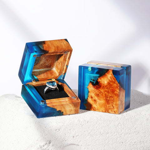 wedding engagement ring box blue epoxy resin ringbox