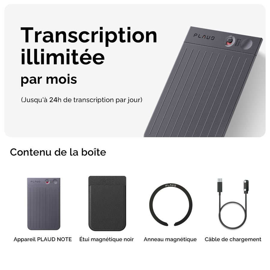 PLAUD NOTE et abonnement annuel à l’IA Plan annuel illimité
