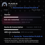 Quota de transcription PLAUD AI (6000/3000/600 minutes)
